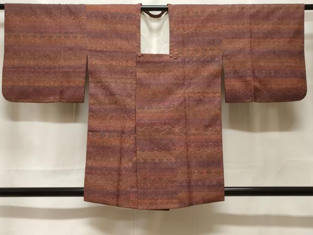 平和屋着物＃道行コート　ふくれ織　横段幾何学花文　正絹　逸品　CABF3878ev