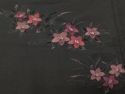 平和屋着物＃羽織　総刺繍　草花文　黒地　正絹　逸品　CABF3894ev