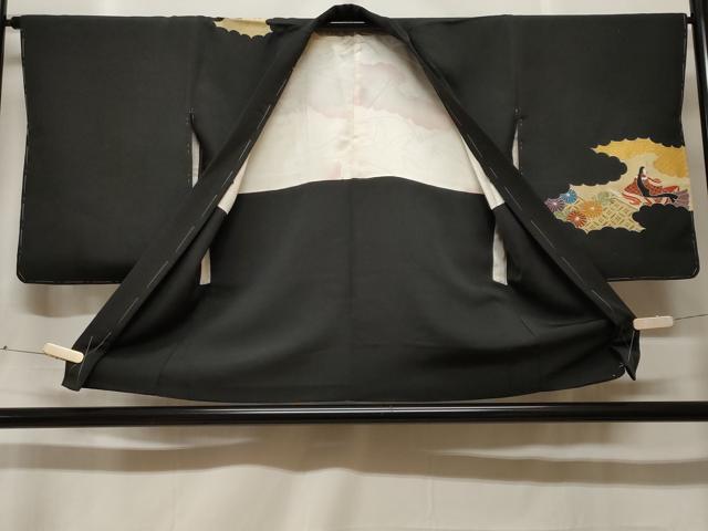平和屋着物＃羽織　駒刺繍　十二単　花文　黒地　金彩　正絹　逸品　未使用　CABF3897ev