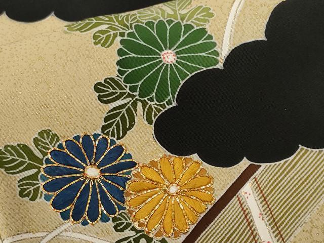 平和屋着物＃羽織　駒刺繍　十二単　花文　黒地　金彩　正絹　逸品　未使用　CABF3897ev