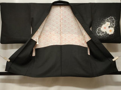 平和屋着物＃羽織　草花文　暈し染め　黒地　正絹　逸品　CABF3900ev