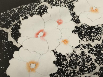 平和屋着物＃羽織　草花文　暈し染め　黒地　正絹　逸品　CABF3900ev