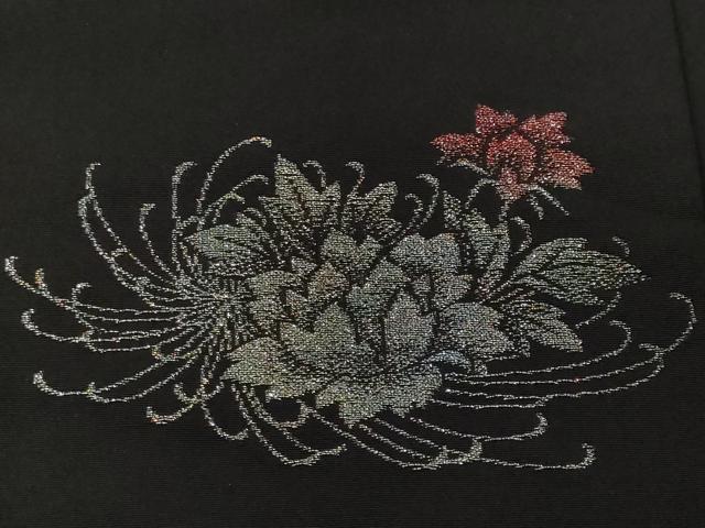 平和屋着物＃羽織　寿光織　乱菊草花文　黒地　金銀糸　正絹　逸品　CABF3906ev