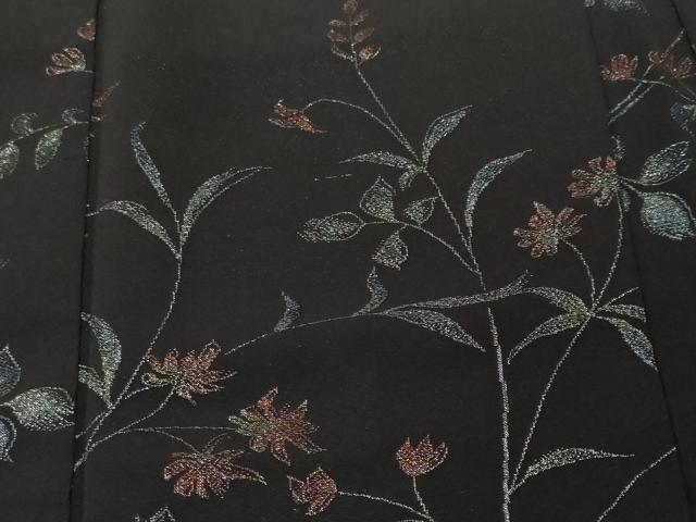 平和屋着物＃羽織　寿光織　枝花文　黒地　銀糸　正絹　逸品　CABF3909ev