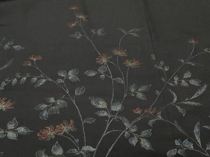 平和屋着物＃羽織　寿光織　枝花文　黒地　銀糸　正絹　逸品　CABF3909ev