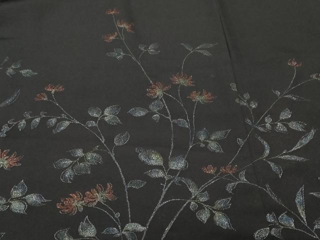 平和屋着物＃羽織　寿光織　枝花文　黒地　銀糸　正絹　逸品　CABF3909ev