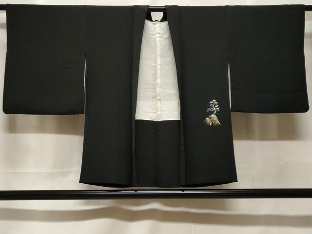 平和屋着物＃羽織　刺繍　風景文　黒地　金糸　正絹　逸品　CABF3910ev