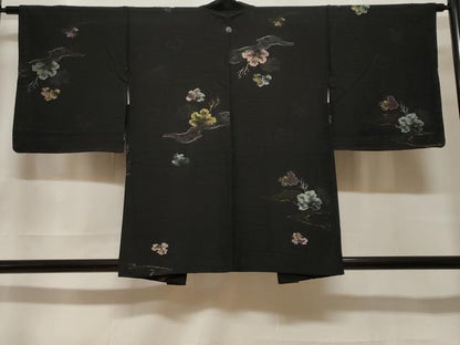 平和屋着物＃羽織　寿光織　舞葉文　黒地　金糸　正絹　逸品　CABF3912ev