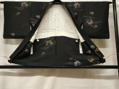 平和屋着物＃羽織　寿光織　舞葉文　黒地　金糸　正絹　逸品　CABF3912ev
