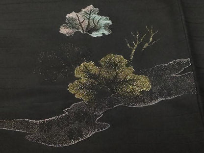 平和屋着物＃羽織　寿光織　舞葉文　黒地　金糸　正絹　逸品　CABF3912ev