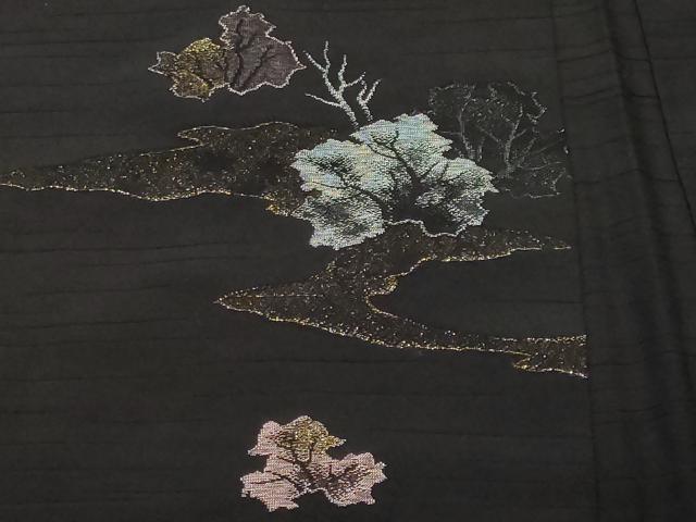 平和屋着物＃羽織　寿光織　舞葉文　黒地　金糸　正絹　逸品　CABF3912ev