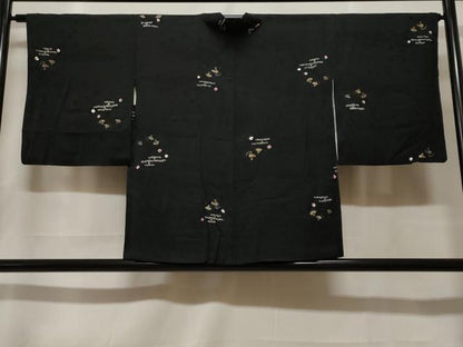 平和屋着物＃羽織　絞り　寿光織　エ霞扇面文　黒地　金糸　正絹　逸品　CABF3913ev