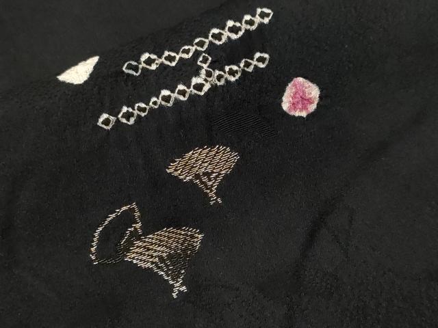 平和屋着物＃羽織　絞り　寿光織　エ霞扇面文　黒地　金糸　正絹　逸品　CABF3913ev