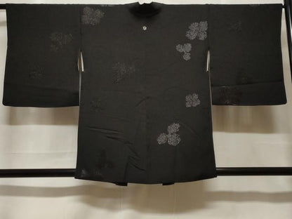 平和屋着物＃羽織　寿光織　花唐草文　黒地　銀糸　正絹　逸品　CABF3920ev