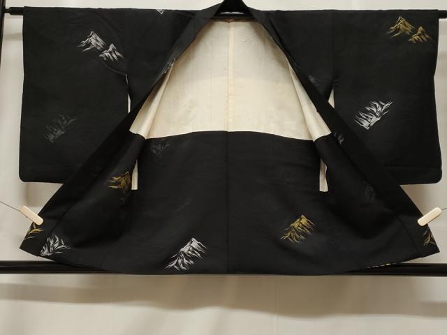 平和屋着物＃羽織　寿光織　遠山文　黒地　金銀糸　正絹　逸品　CABF3922ev