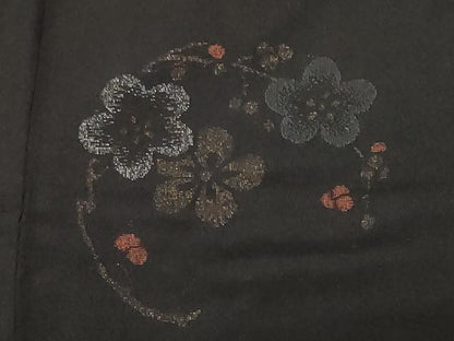 平和屋着物＃羽織　寿光織　草花丸文　黒地　金銀糸　正絹　逸品　CABF3927ev
