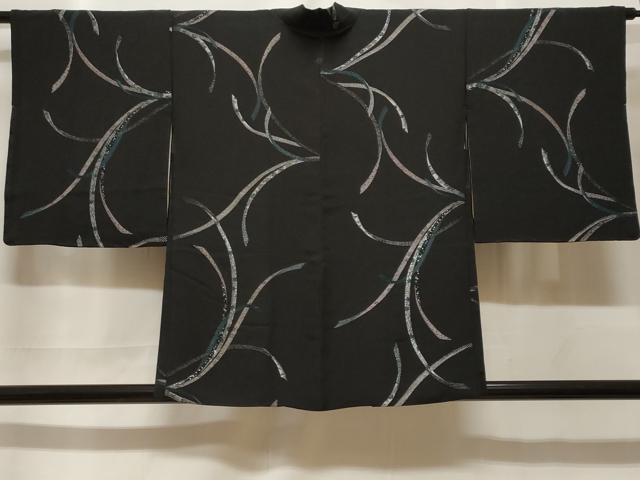 平和屋着物＃羽織　刺繍　寿光織　鬘帯花文　黒地　銀糸　正絹　逸品　未使用　CABF3934ev