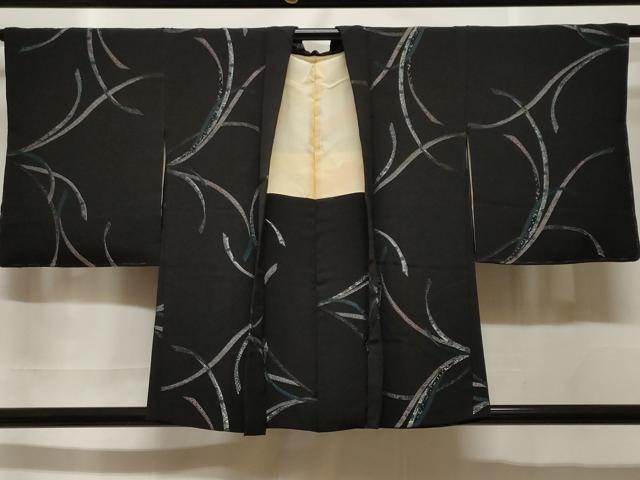 平和屋着物＃羽織　刺繍　寿光織　鬘帯花文　黒地　銀糸　正絹　逸品　未使用　CABF3934ev