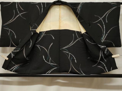 平和屋着物＃羽織　刺繍　寿光織　鬘帯花文　黒地　銀糸　正絹　逸品　未使用　CABF3934ev