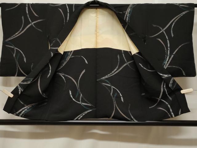 平和屋着物＃羽織　刺繍　寿光織　鬘帯花文　黒地　銀糸　正絹　逸品　未使用　CABF3934ev