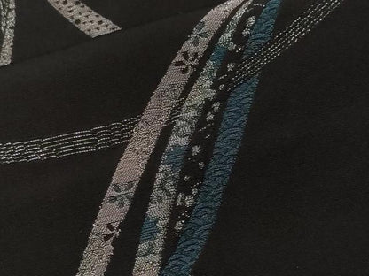 平和屋着物＃羽織　刺繍　寿光織　鬘帯花文　黒地　銀糸　正絹　逸品　未使用　CABF3934ev