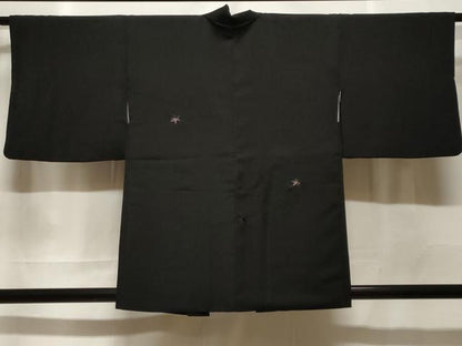 平和屋着物＃羽織　総刺繍　流水楓文　黒地　正絹　逸品　CABF3935ev