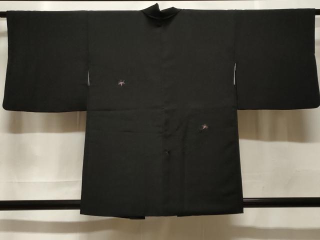 平和屋着物＃羽織　総刺繍　流水楓文　黒地　正絹　逸品　CABF3935ev