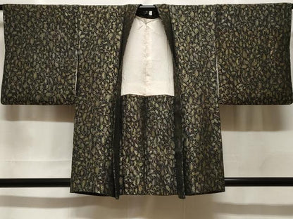 平和屋着物＃羽織　寿光織　花唐草文　黒地　金糸　正絹　逸品　CABF3940ev