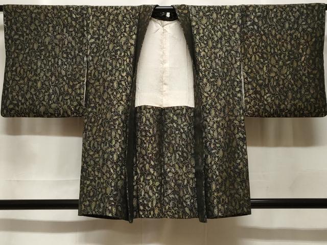 平和屋着物＃羽織　寿光織　花唐草文　黒地　金糸　正絹　逸品　CABF3940ev