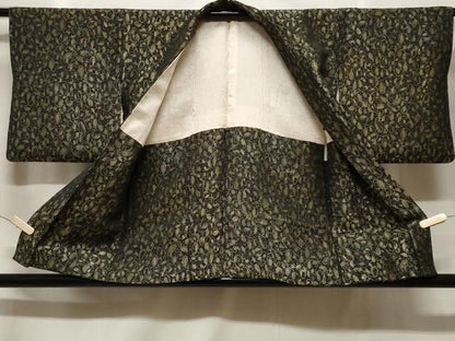 平和屋着物＃羽織　寿光織　花唐草文　黒地　金糸　正絹　逸品　CABF3940ev