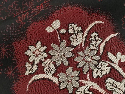 平和屋着物＃羽織　寿光織　草花丸文　黒地　銀糸　正絹　逸品　CABF3942ev