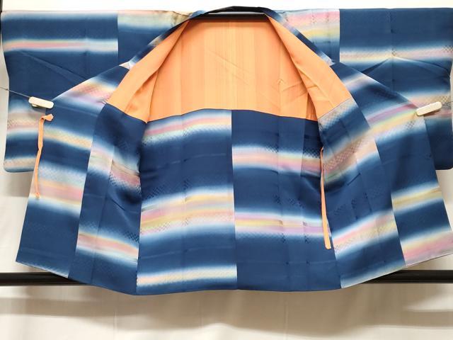 平和屋着物＃道行コート　横段市松文　暈し染め　正絹　逸品　CABF3943ev