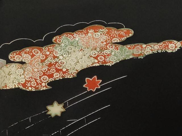 平和屋着物＃羽織　渡り橋吉祥花文　黒地　金彩　正絹　逸品　CABF3945ev