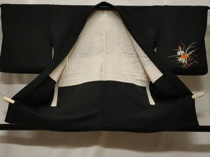 平和屋着物＃羽織　総刺繍　草花文　黒地　正絹　逸品　CABF3947ev