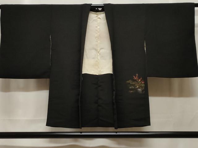 平和屋着物＃羽織　寿光織　風景枝梅文　黒地　金糸　正絹　逸品　CABF3950ev