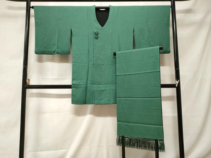 平和屋着物＃道行コート　リバーシブル　黒地　ショール付き　ロング丈　正絹　逸品　CABF3953ev