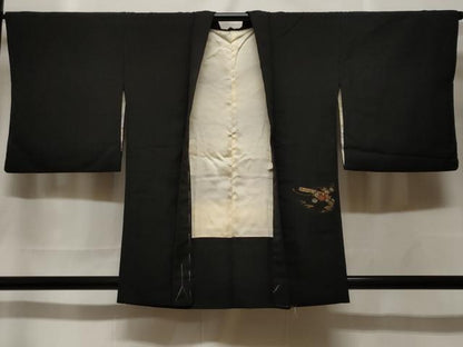 平和屋着物＃羽織　寿光織　扇面楽器花文　黒地　金銀糸　正絹　逸品　CABF3954ev