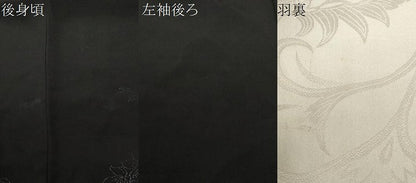 平和屋着物＃羽織　寿光織　草花文　黒地　銀糸　正絹　逸品　CABF3955ev