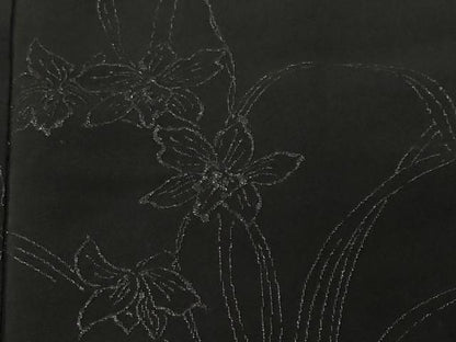 平和屋着物＃羽織　寿光織　草花文　黒地　銀糸　正絹　逸品　CABF3955ev