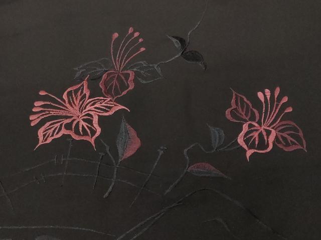 平和屋着物＃羽織　総刺繍　楓花文　黒地　正絹　逸品　CABF3957ev