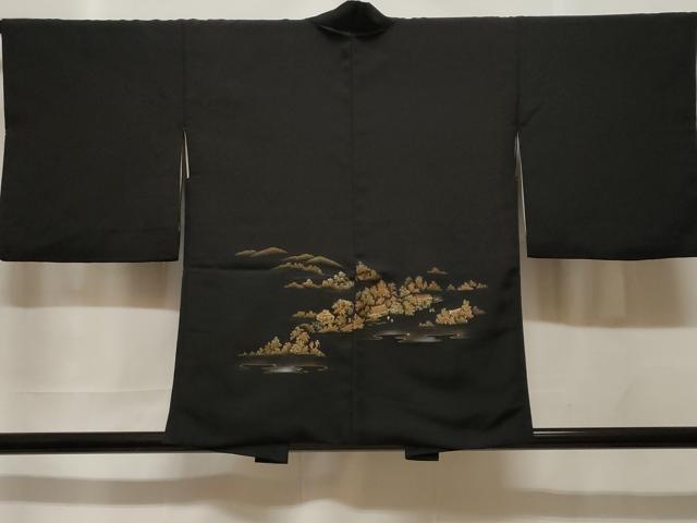 平和屋着物＃羽織　寿光織　人物風景文　暈し染め　黒地　金糸　正絹　逸品　CABF3960ev