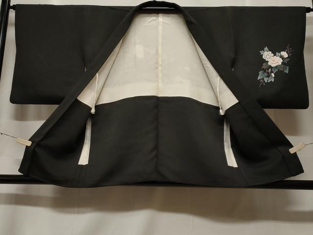 平和屋着物＃羽織　枝花文　黒地　正絹　逸品　CABF3961ev
