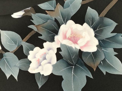 平和屋着物＃羽織　枝花文　黒地　正絹　逸品　CABF3961ev