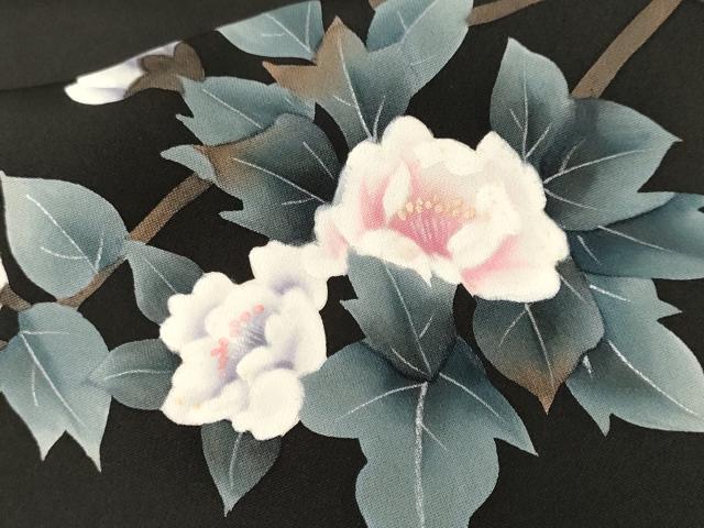 平和屋着物＃羽織　枝花文　黒地　正絹　逸品　CABF3961ev