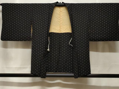 平和屋着物＃羽織　絞り　七宝文　黒地　正絹　逸品　CABF3962ev
