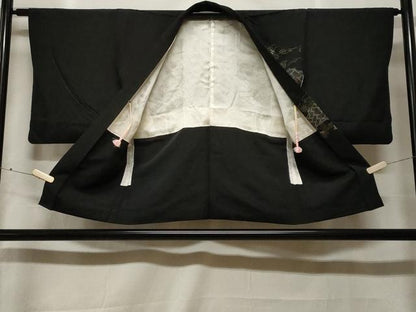 平和屋着物＃羽織　寿光織　雲取り枝菊文　黒地　金銀糸　正絹　逸品　CABF3966ev