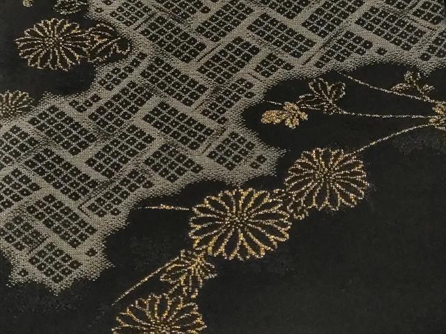 平和屋着物＃羽織　寿光織　雲取り枝菊文　黒地　金銀糸　正絹　逸品　CABF3966ev