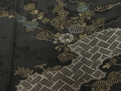 平和屋着物＃羽織　寿光織　雲取り枝菊文　黒地　金銀糸　正絹　逸品　CABF3966ev