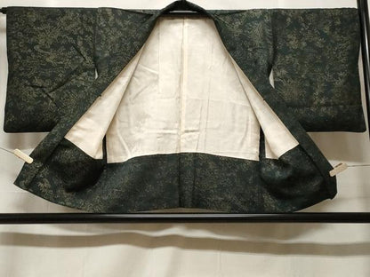 平和屋着物＃羽織　寿光織　流水草花文　金糸　正絹　逸品　CABF3969ev