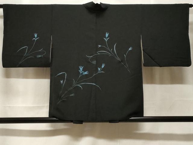 平和屋着物＃羽織　総刺繍　草花文　黒地　正絹　逸品　CABF3971ev